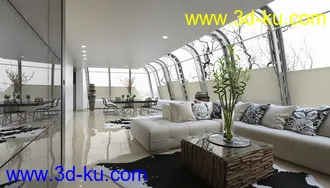 圆形大房子,现代房子,室内设计,精品套房,四周透光,3D模型的图片