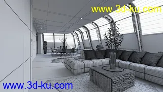 圆形大房子,现代房子,室内设计,精品套房,四周透光,3D模型的图片