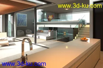 复式别墅模型,私人游泳池,整套室内布局模型,3D模型的图片1