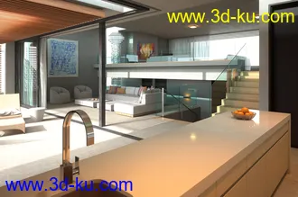 复式别墅模型,私人游泳池,整套室内布局模型,3D模型的图片