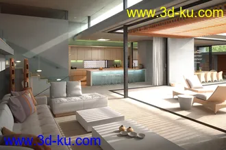 复式别墅模型,私人游泳池,整套室内布局模型,3D模型的图片