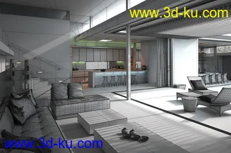 复式别墅模型,私人游泳池,整套室内布局模型,3D模型的图片3