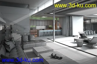 复式别墅模型,私人游泳池,整套室内布局模型,3D模型的图片