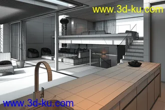 复式别墅模型,私人游泳池,整套室内布局模型,3D模型的图片6
