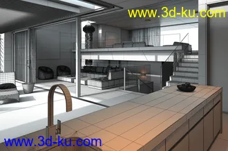 复式别墅模型,私人游泳池,整套室内布局模型,3D模型的图片