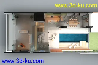 复式别墅模型,私人游泳池,整套室内布局模型,3D模型的图片