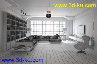室内全屋场景,室内模型,厅模型,卧室模型,家具模型,3D模型的图片6