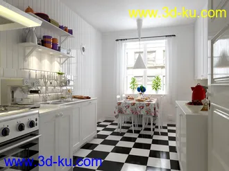 厨房场景,厨房模型,厨具,餐桌,厨柜模型,3D模型的图片