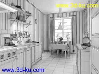 厨房场景,厨房模型,厨具,餐桌,厨柜模型,3D模型的图片