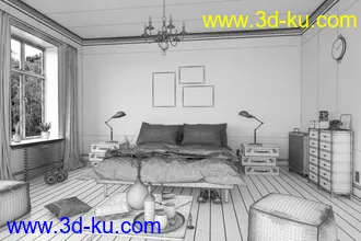 睡房场景,卧室模型,大床,卧室物品模型,3D模型的图片
