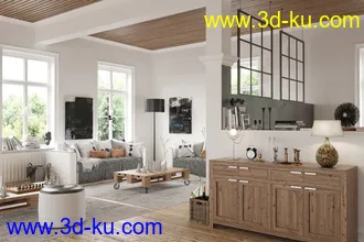 室内场景,艺术家具,棋盘模型,木家具,木地板,木天花,3D模型的图片