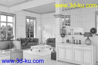 室内场景,艺术家具,棋盘模型,木家具,木地板,木天花,3D模型的图片