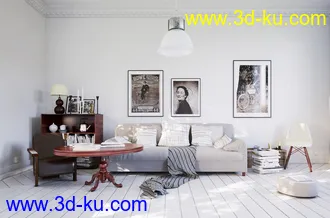 室内场景,沙发,壁画模型,小桌子,3D模型的图片