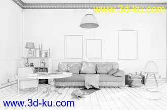 室内场景,沙发,壁画模型,小桌子,3D模型的图片