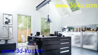 厨房场景,食物模型,餐具,天窗模型,3D模型的图片