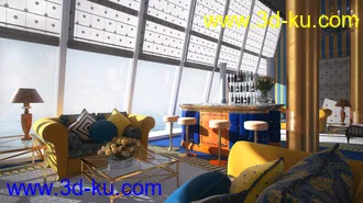 室内场景模型,酒架,酒台,沙发,天窗模型,3D模型的图片
