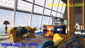 室内场景模型,酒架,酒台,沙发,天窗模型,3D模型的图片