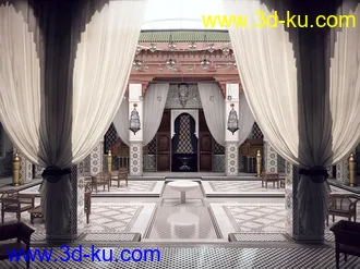 露天大堂场景,天井模型,3D场景模型的图片