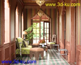 室内小场景模型,沙发模型,吊灯模型,3D模型的图片