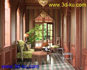 室内小场景模型,沙发模型,吊灯模型,3D模型的图片
