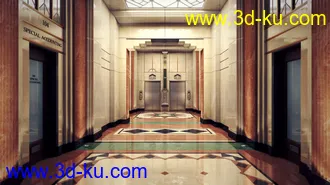大堂模型,电梯走廊模型,一层大厅场景,3D模型的图片