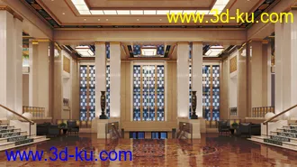 楼梯口场景,酒店室内模型,3D模型的图片