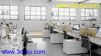 办公室模型,白色,电脑模型,坐椅模型,3D模型的图片