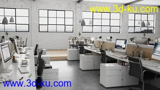 办公室模型,白色,电脑模型,坐椅模型,3D模型的图片