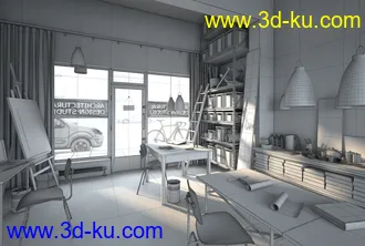 画室场景,画社,画板模型,图纸,3D模型的图片