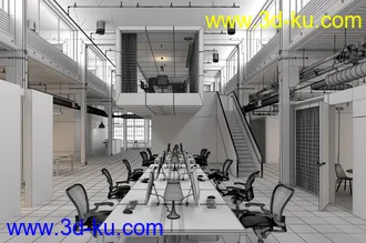会议室场景,长桌子,电脑,会见室,3D模型的图片