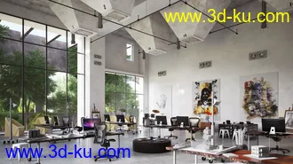 办公室场景,设计图纸模型,壁画,设计室模型,3D模型的图片
