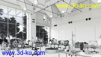 办公室场景,设计图纸模型,壁画,设计室模型,3D模型的图片