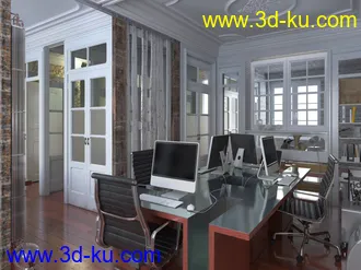 办公室场景,办公桌模型,国,办公椅子,3D模型的图片