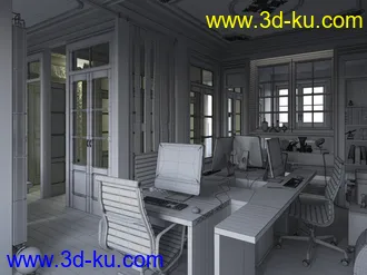 办公室场景,办公桌模型,国,办公椅子,3D模型的图片