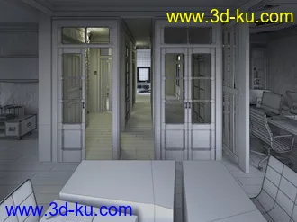 办公室场景,办公桌模型,国,办公椅子,3D模型的图片