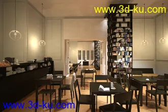 图书馆场景,书架模型,阅览室场景,咖啡厅,3D模型的图片