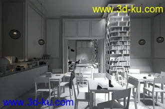 图书馆场景,书架模型,阅览室场景,咖啡厅,3D模型的图片