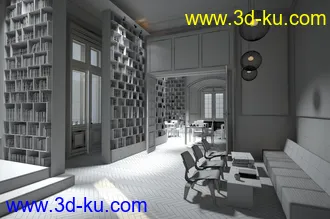 图书馆场景,书架模型,阅览室场景,咖啡厅,3D模型的图片