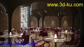 餐厅场景,酒店场景,饭店场景,餐桌,玻璃桌子,3D模型的图片