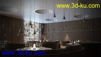 餐厅场景,酒店场景,饭店场景,餐桌,玻璃桌子,3D模型的图片