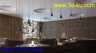 餐厅场景,酒店场景,饭店场景,餐桌,玻璃桌子,3D模型的图片