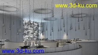 餐厅场景,酒店场景,饭店场景,餐桌,玻璃桌子,3D模型的图片