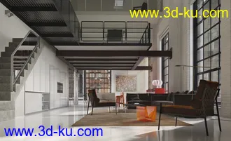 室内场景,餐厅,客厅,楼梯场景,3D模型的图片1