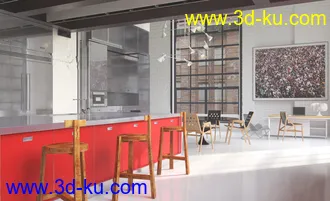 室内场景,餐厅,客厅,楼梯场景,3D模型的图片3