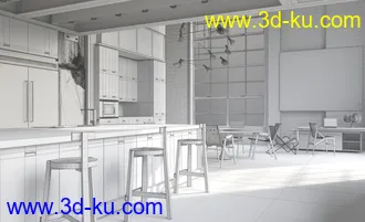 室内场景,餐厅,客厅,楼梯场景,3D模型的图片