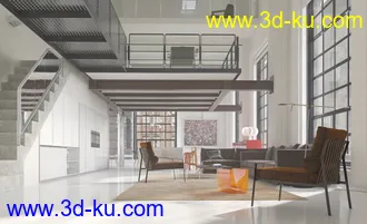室内场景,餐厅,客厅,楼梯场景,3D模型的图片