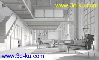 室内场景,餐厅,客厅,楼梯场景,3D模型的图片6