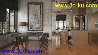 红砖墙模型,混凝土天花,室内物品,室内场景,3D模型的图片5