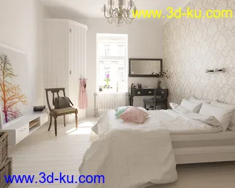 卧室场景,睡房场景,床铺模型,衣柜模型,书桌模型,3D模型的图片