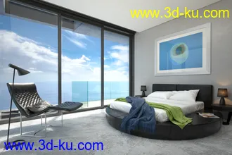 景观大房场景,海边房间模型,客房,大床,酒店房间,3D模型的图片